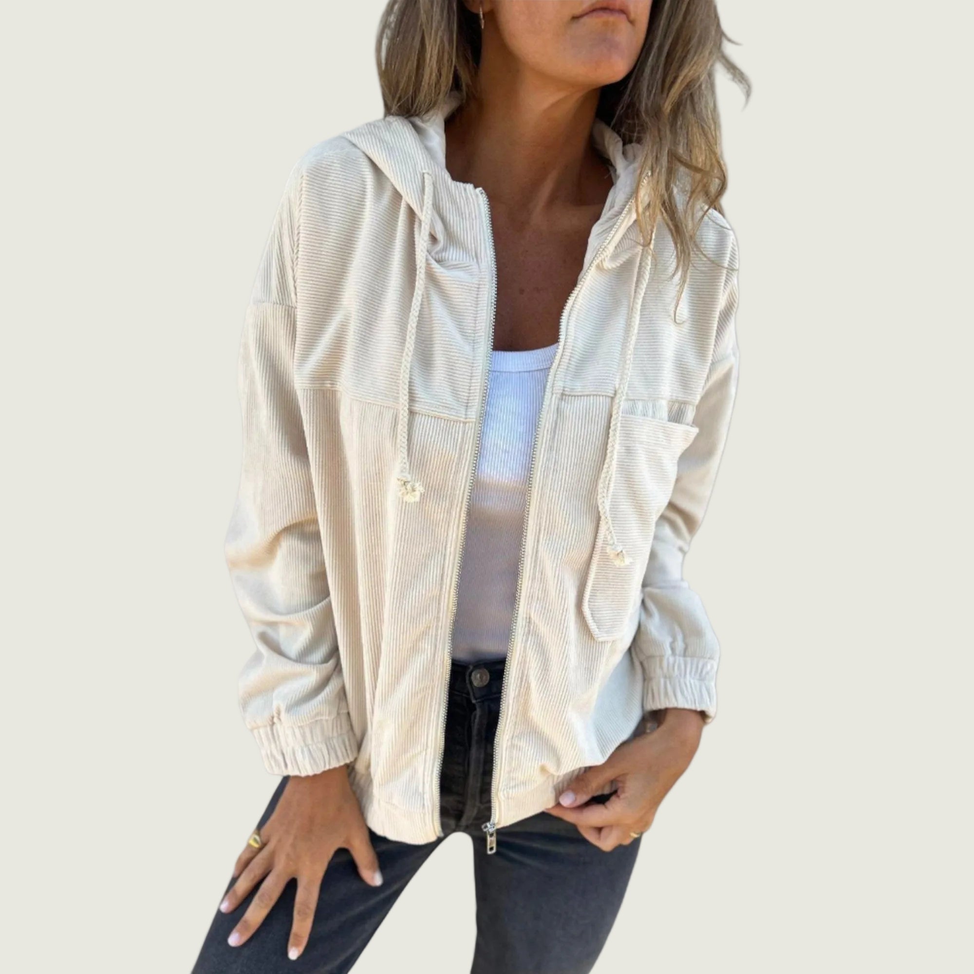 Maria™ | Kapuzenjacke aus Cord mit Reißverschluss