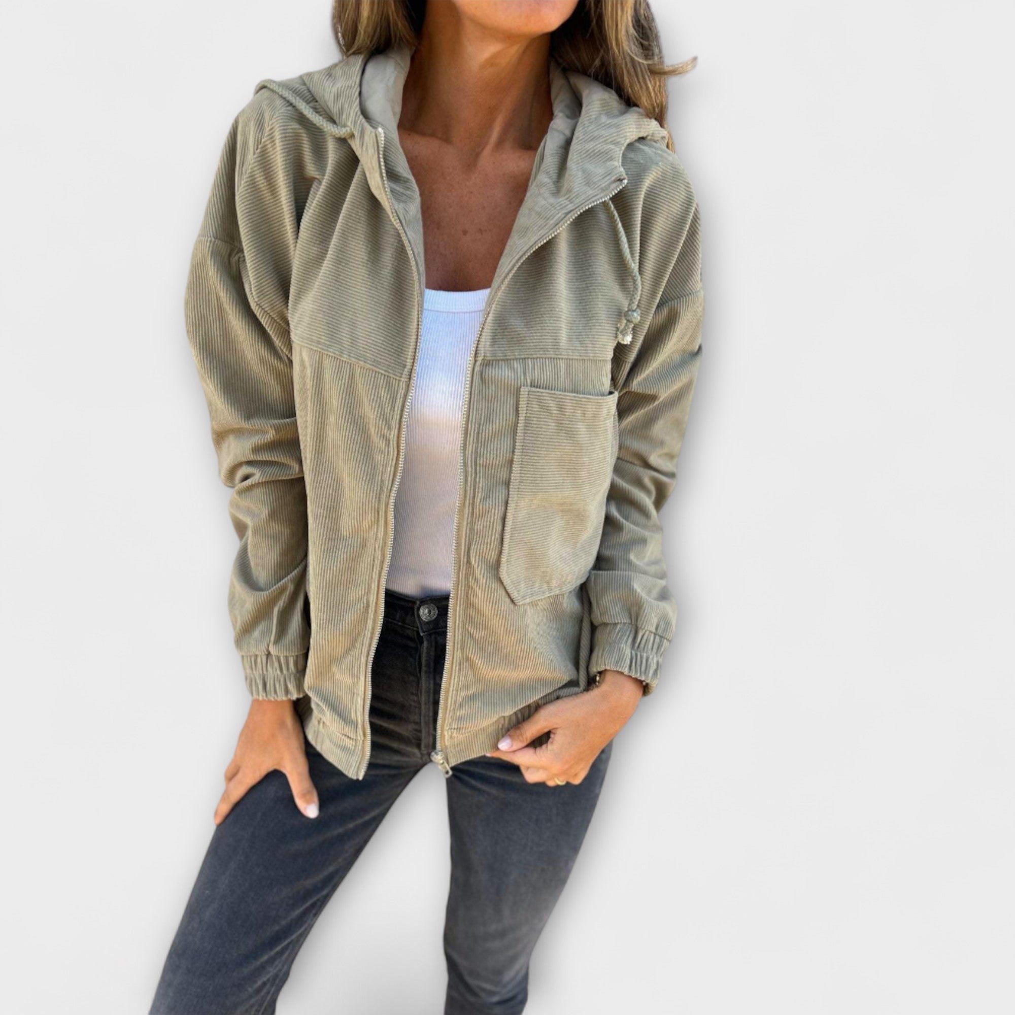 Maria™ | Kapuzenjacke aus Cord mit Reißverschluss
