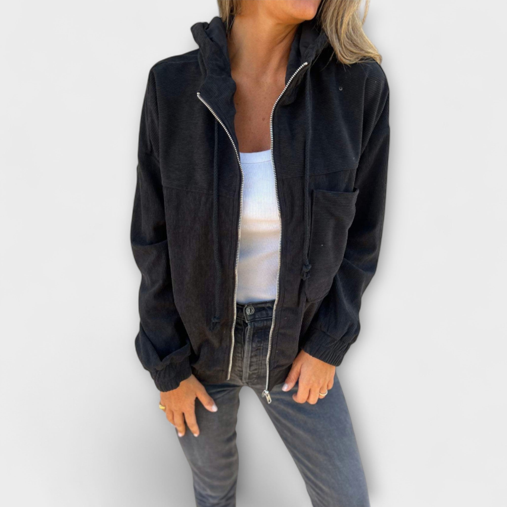 Maria™ | Kapuzenjacke aus Cord mit Reißverschluss