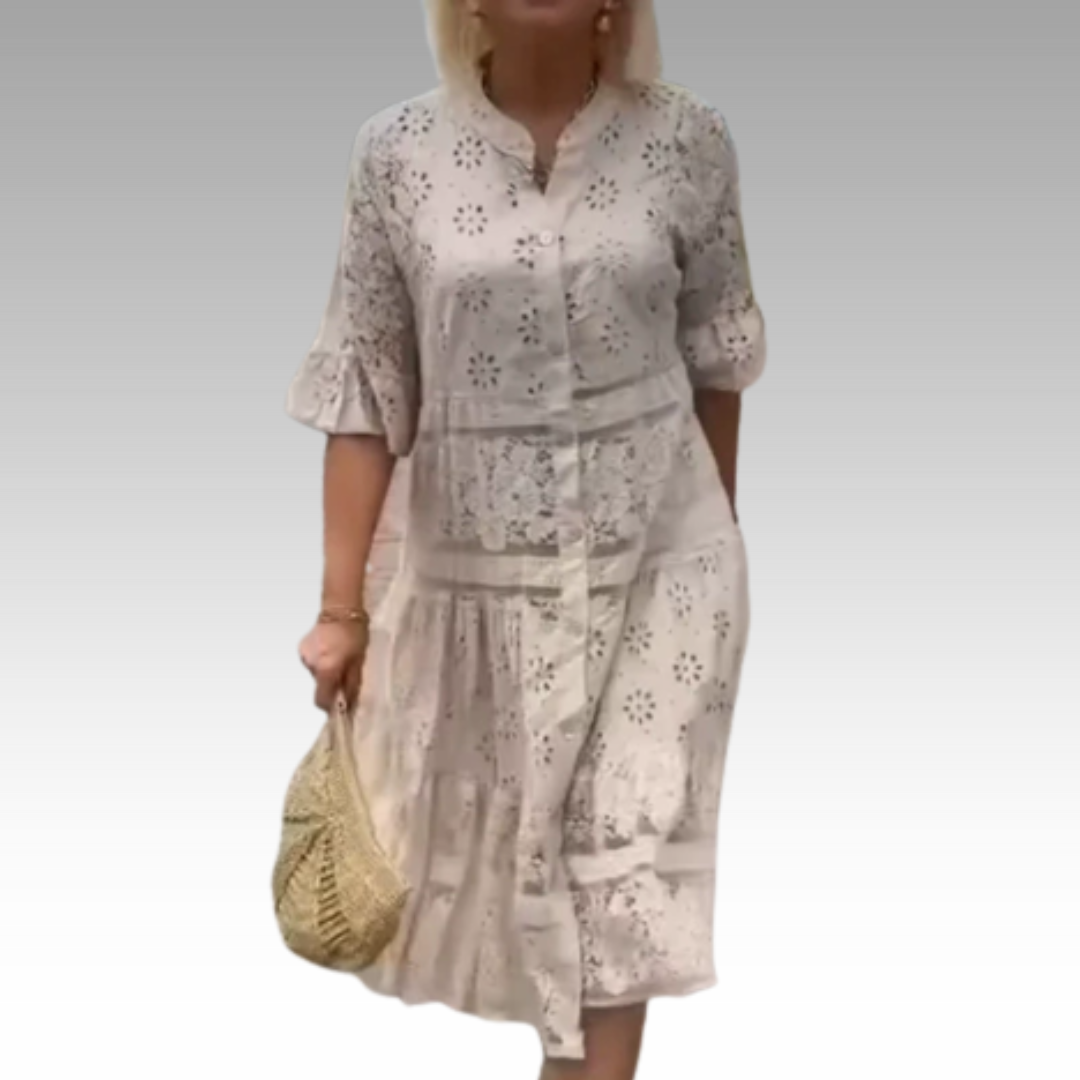 Emberly™ | Locker sitzendes Kleid mit Stickerei und Knopfleiste