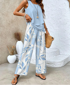 Malena | Leichtes Sommer-Set mit doppellagigem Top und gemusterter Weitbeinhose