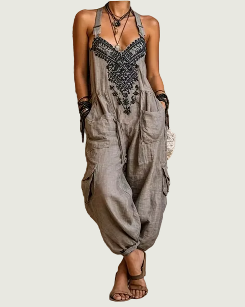 Solveig | Lässiger Boho-Jumpsuit mit besticktem Oberteil