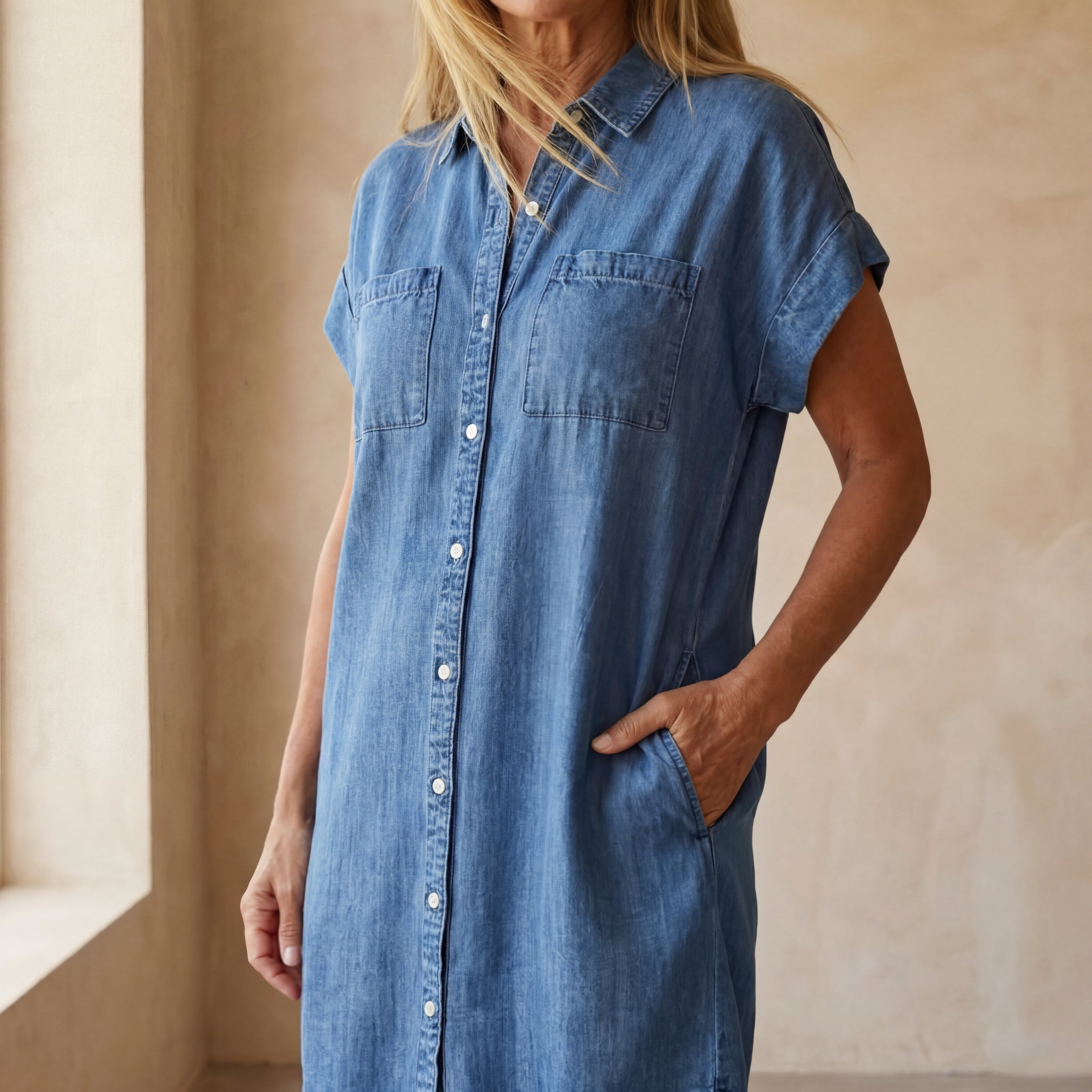 Eloira™ | Mittellanges Freizeitkleid mit Knopfleiste