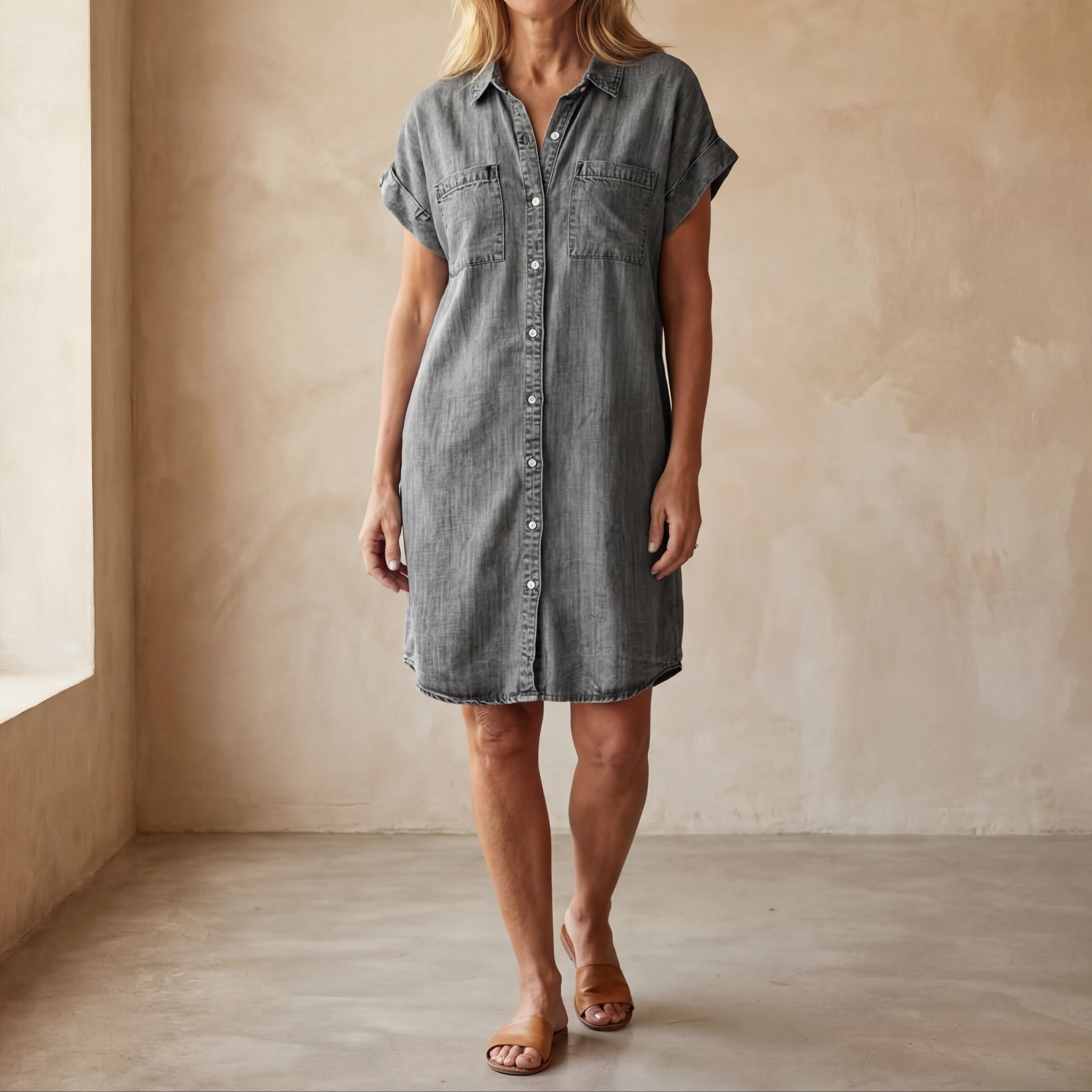 Eloira™ | Mittellanges Freizeitkleid mit Knopfleiste