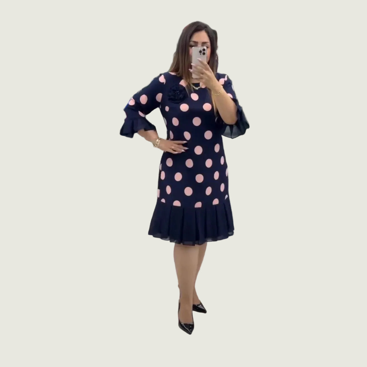 Casiva™ | Retro-Kleid mit Plisseerock und ausgestellten Ärmeln
