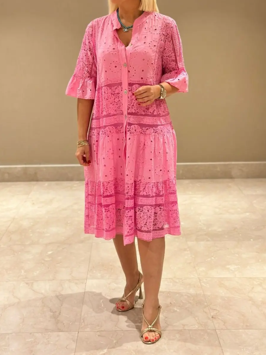 Emberly™ | Locker sitzendes Kleid mit Stickerei und Knopfleiste