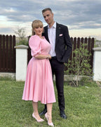 Valentina | Elegantes Midikleid mit Puffärmeln und ausgestelltem Rock