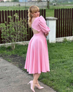 Valentina | Elegantes Midikleid mit Puffärmeln und ausgestelltem Rock