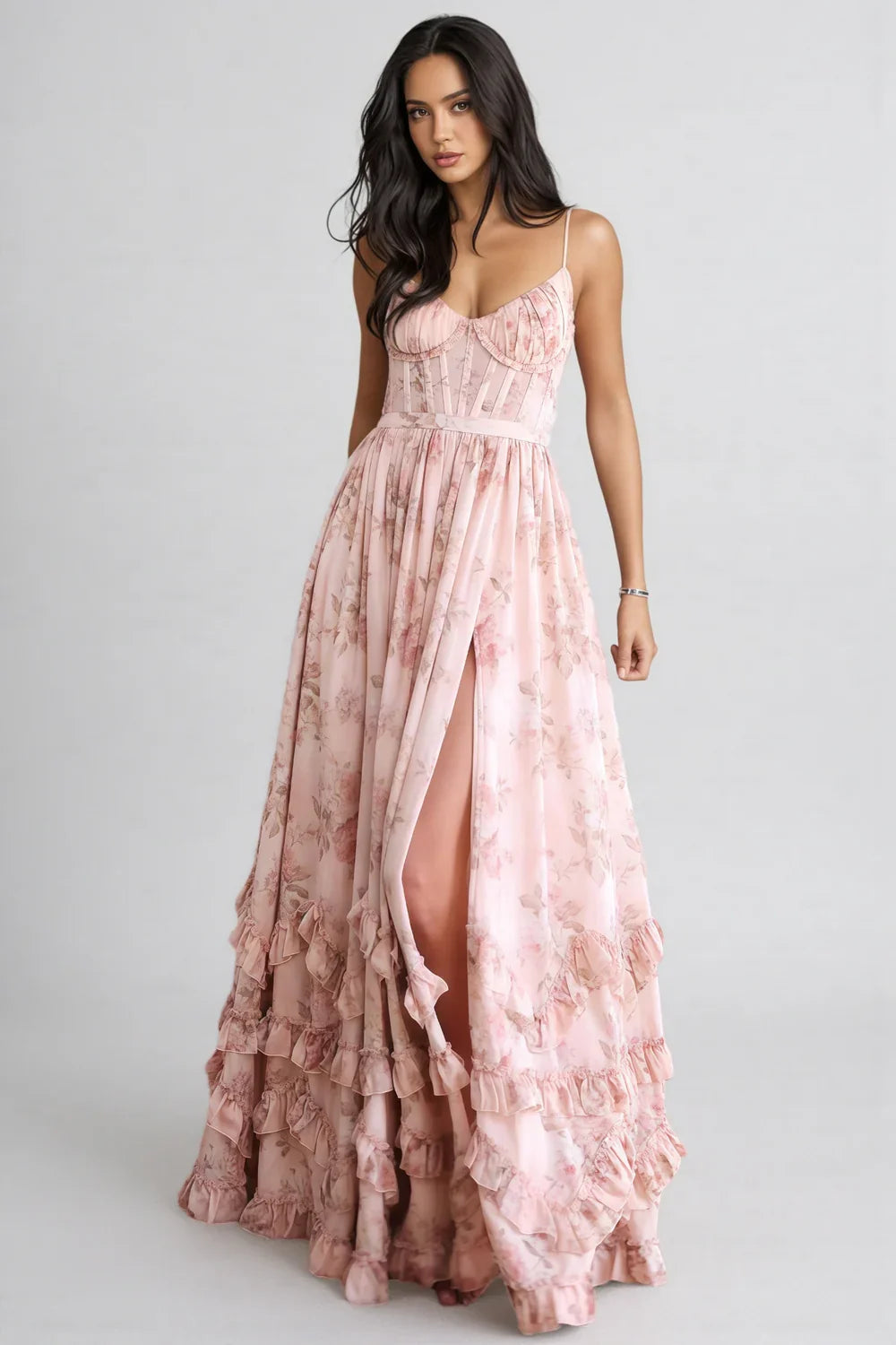 Josephine | Verträumtes Maxikleid mit Korsagen-Oberteil und Volant-Saum