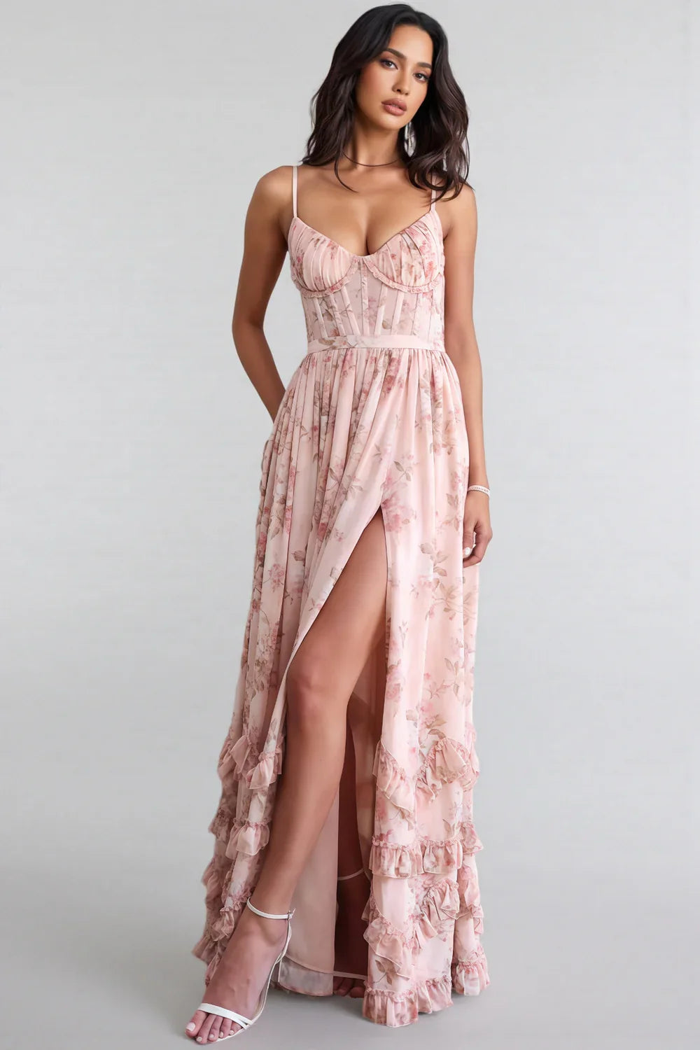Josephine | Verträumtes Maxikleid mit Korsagen-Oberteil und Volant-Saum