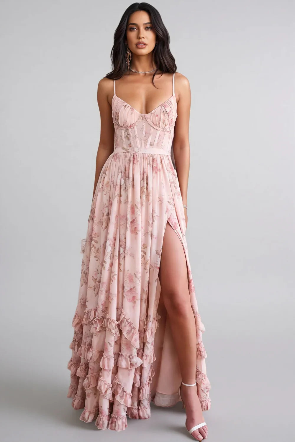 Josephine | Verträumtes Maxikleid mit Korsagen-Oberteil und Volant-Saum