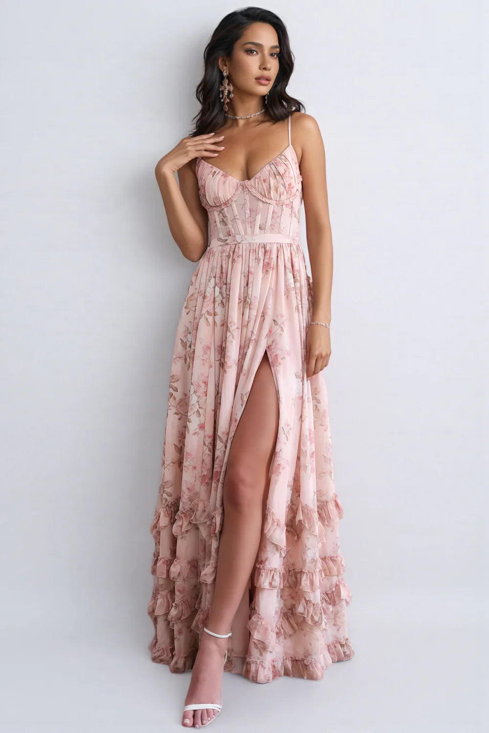 Josephine | Verträumtes Maxikleid mit Korsagen-Oberteil und Volant-Saum