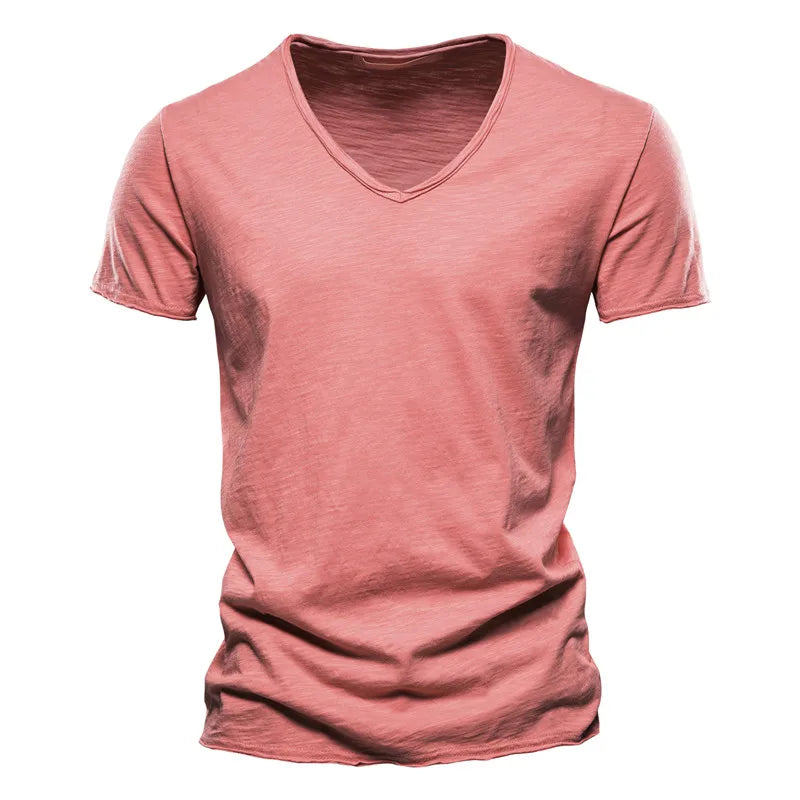 Anton | Lässiges Herren-T-Shirt mit V-Ausschnitt in Slub-Optik | 2 für 1