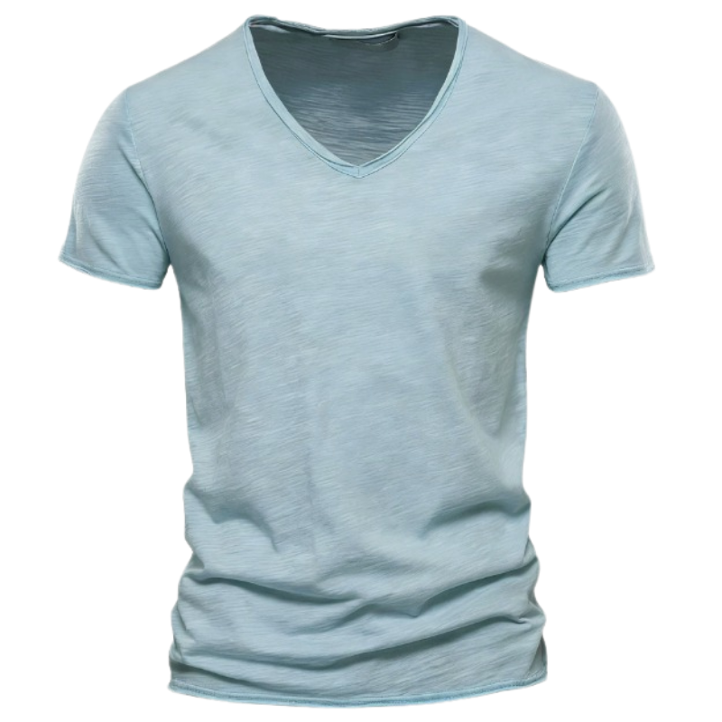 Anton | Lässiges Herren-T-Shirt mit V-Ausschnitt in Slub-Optik | 2 für 1