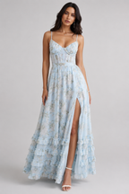 Josephine | Verträumtes Maxikleid mit Korsagen-Oberteil und Volant-Saum