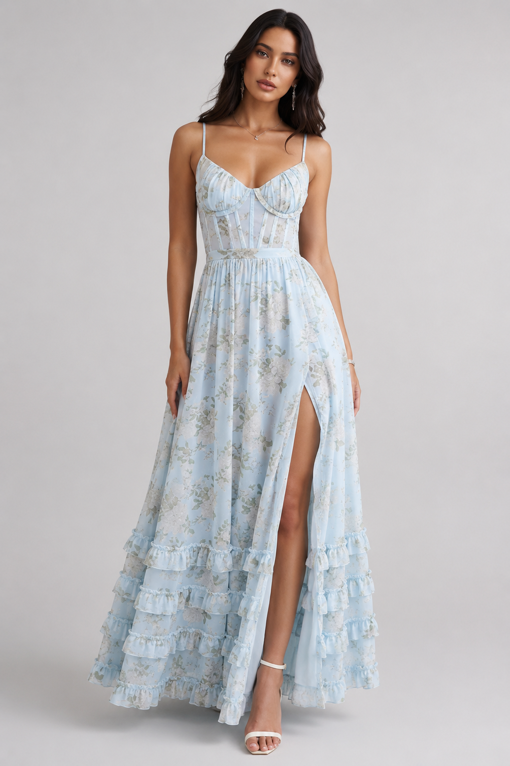 Josephine | Verträumtes Maxikleid mit Korsagen-Oberteil und Volant-Saum