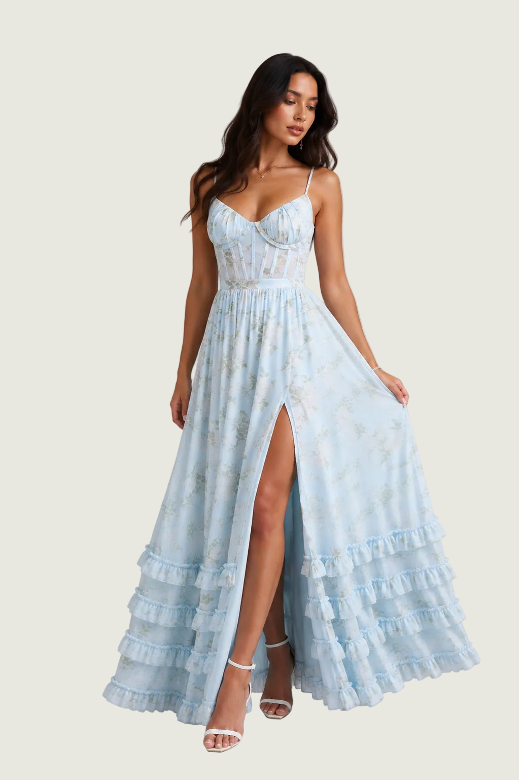 Josephine | Verträumtes Maxikleid mit Korsagen-Oberteil und Volant-Saum