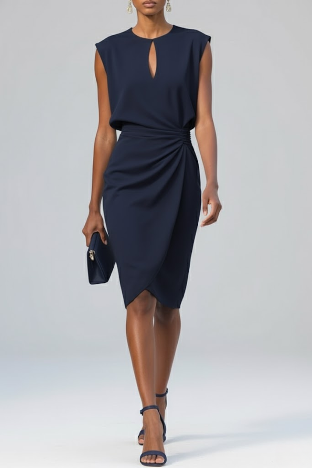Rieke | Elegantes Midikleid mit drapierter Taille und Keyhole-Ausschnitt