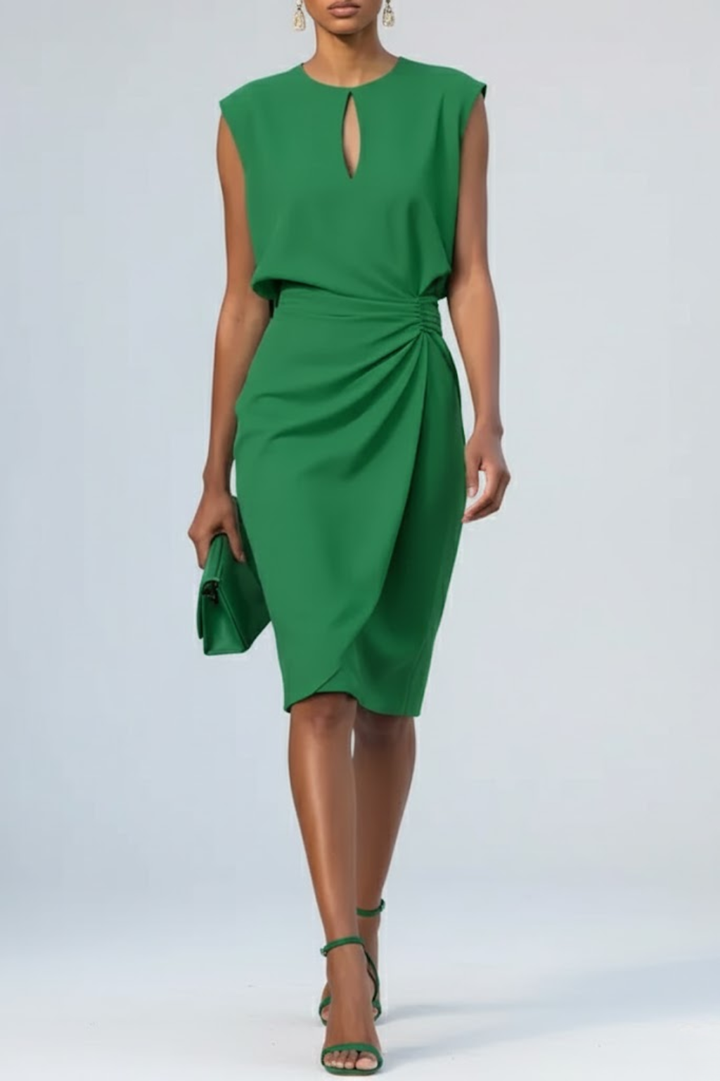 Rieke | Elegantes Midikleid mit drapierter Taille und Keyhole-Ausschnitt