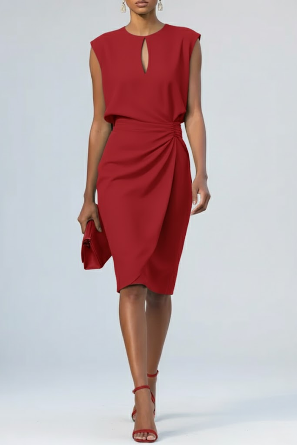 Rieke | Elegantes Midikleid mit drapierter Taille und Keyhole-Ausschnitt