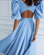 Valentina | Elegantes Midikleid mit Puffärmeln und ausgestelltem Rock