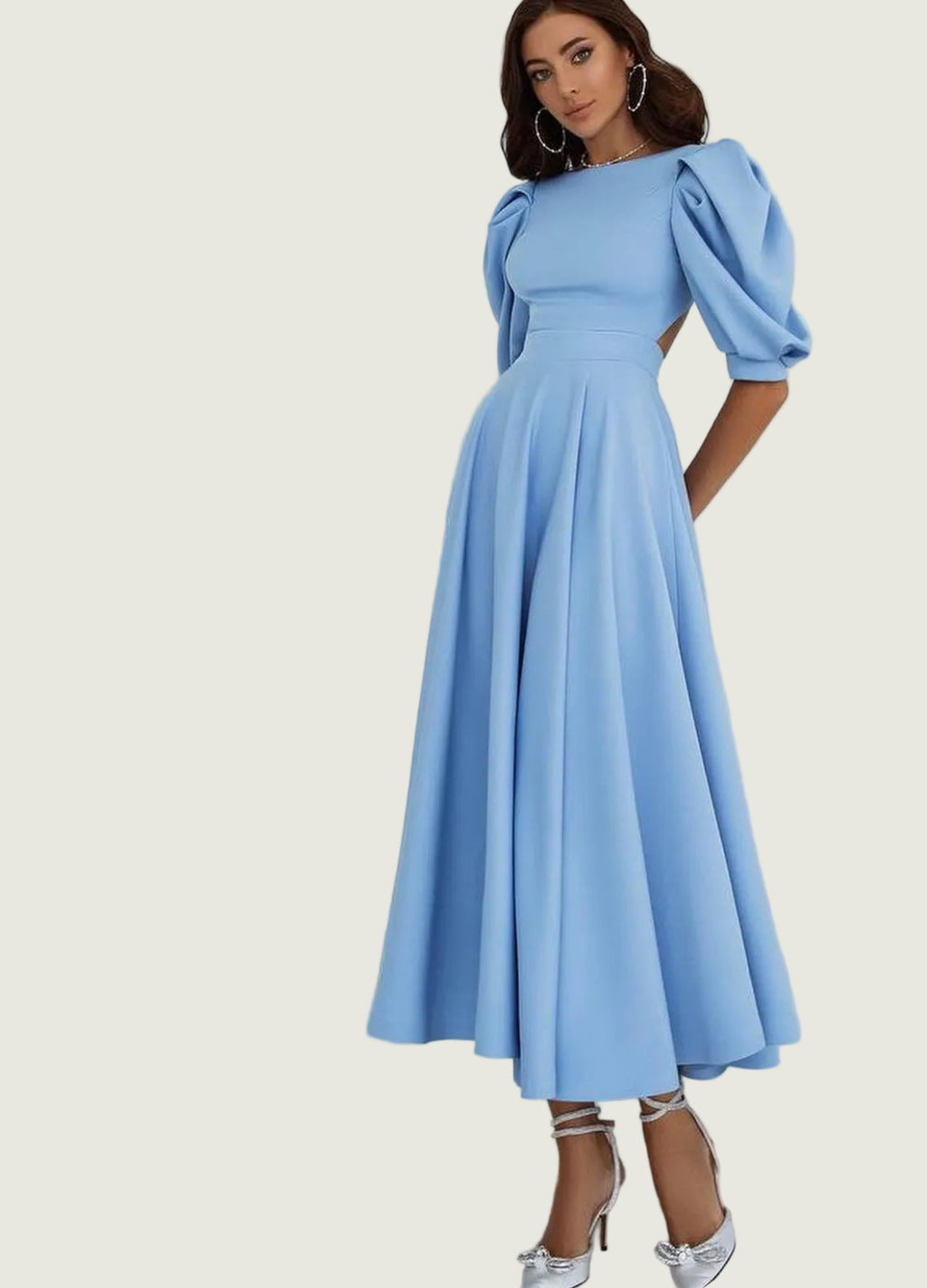 Valentina | Elegantes Midikleid mit Puffärmeln und ausgestelltem Rock