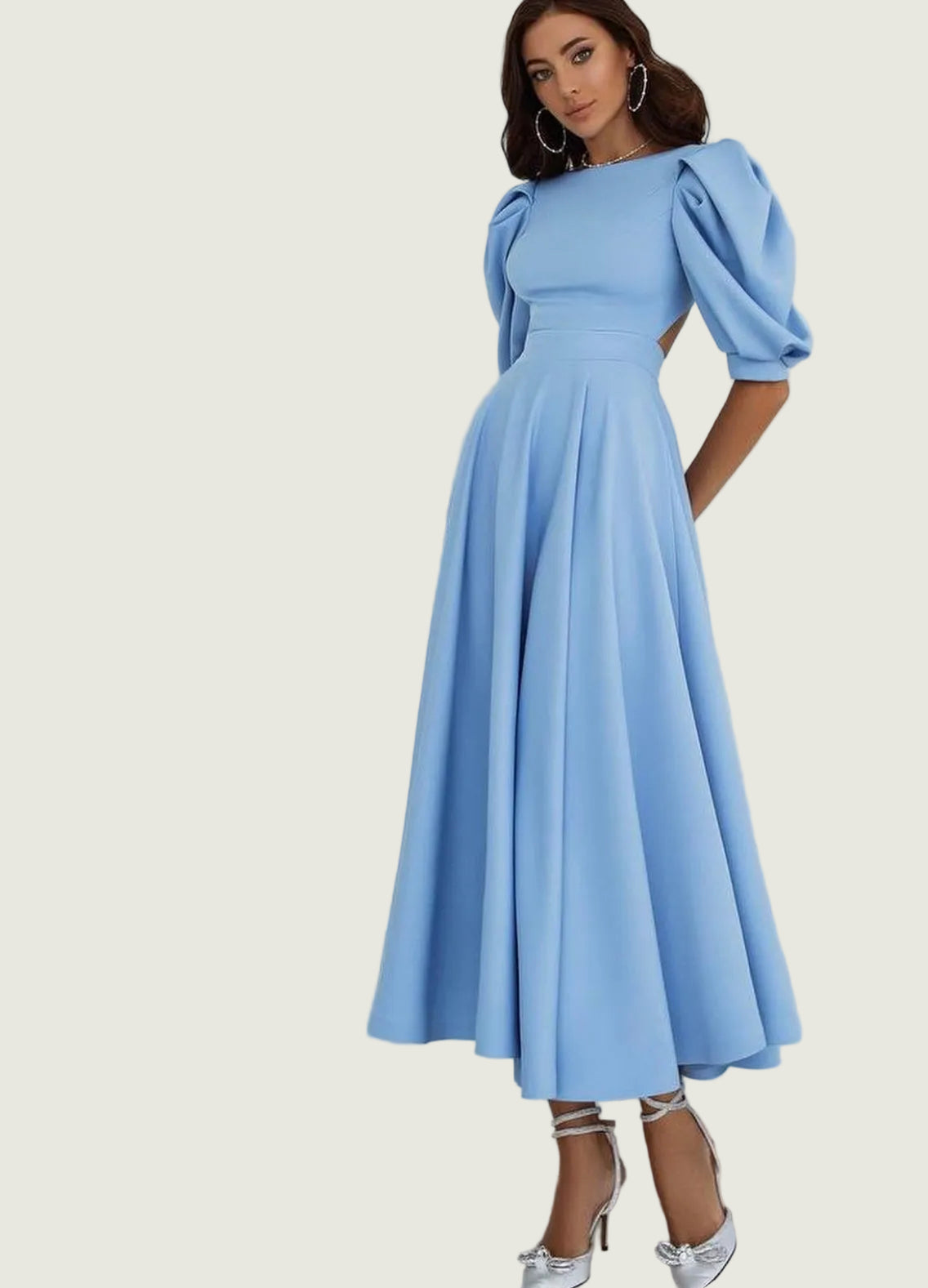 Valentina | Elegantes Midikleid mit Puffärmeln und ausgestelltem Rock