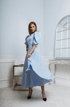 Valentina | Elegantes Midikleid mit Puffärmeln und ausgestelltem Rock