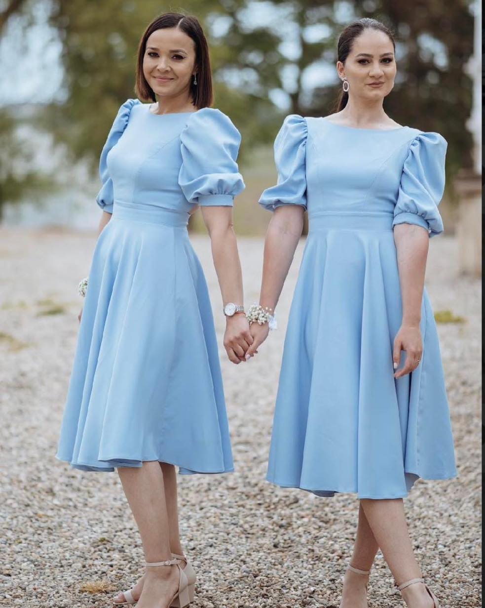 Valentina | Elegantes Midikleid mit Puffärmeln und ausgestelltem Rock