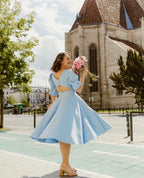Valentina | Elegantes Midikleid mit Puffärmeln und ausgestelltem Rock