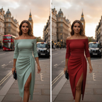 Julia™ | Elegantes Off-Shoulder-Abendkleid mit Glitzeroptik und Seitenschlitz