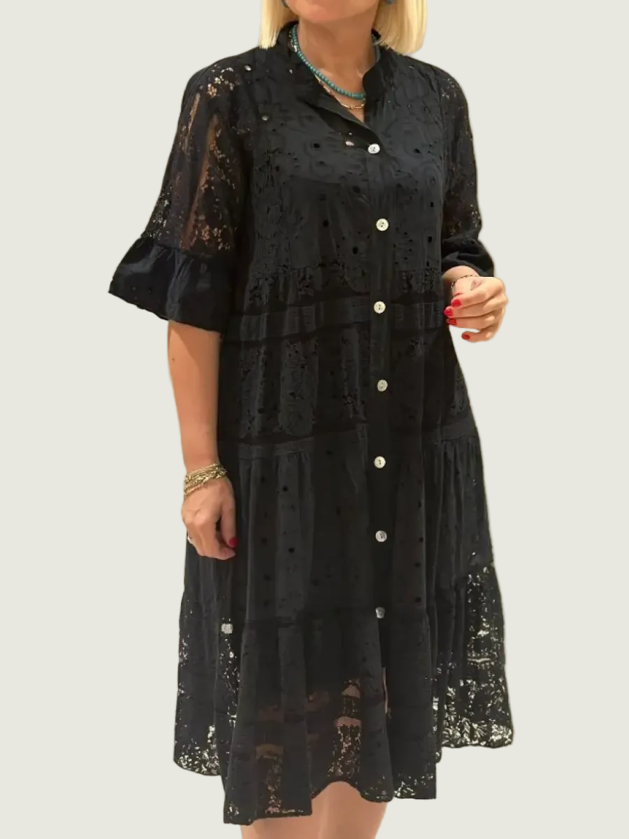 Emberly™ | Locker sitzendes Kleid mit Stickerei und Knopfleiste