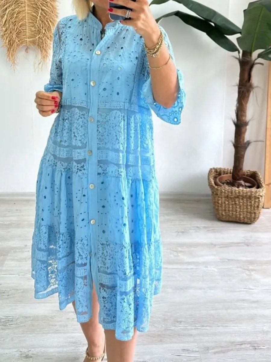 Emberly™ | Locker sitzendes Kleid mit Stickerei und Knopfleiste