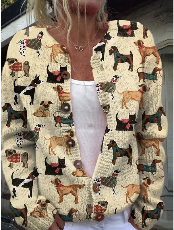 Katinka | Lässige Damen-Strickjacke mit Tier-Print und Knopfleiste