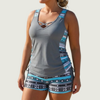 Sandra | Sportlicher Tankini mit Ethno-Muster und Shorts
