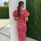 Fenja | Farbenfrohes Kleid mit plissierten Ärmeln