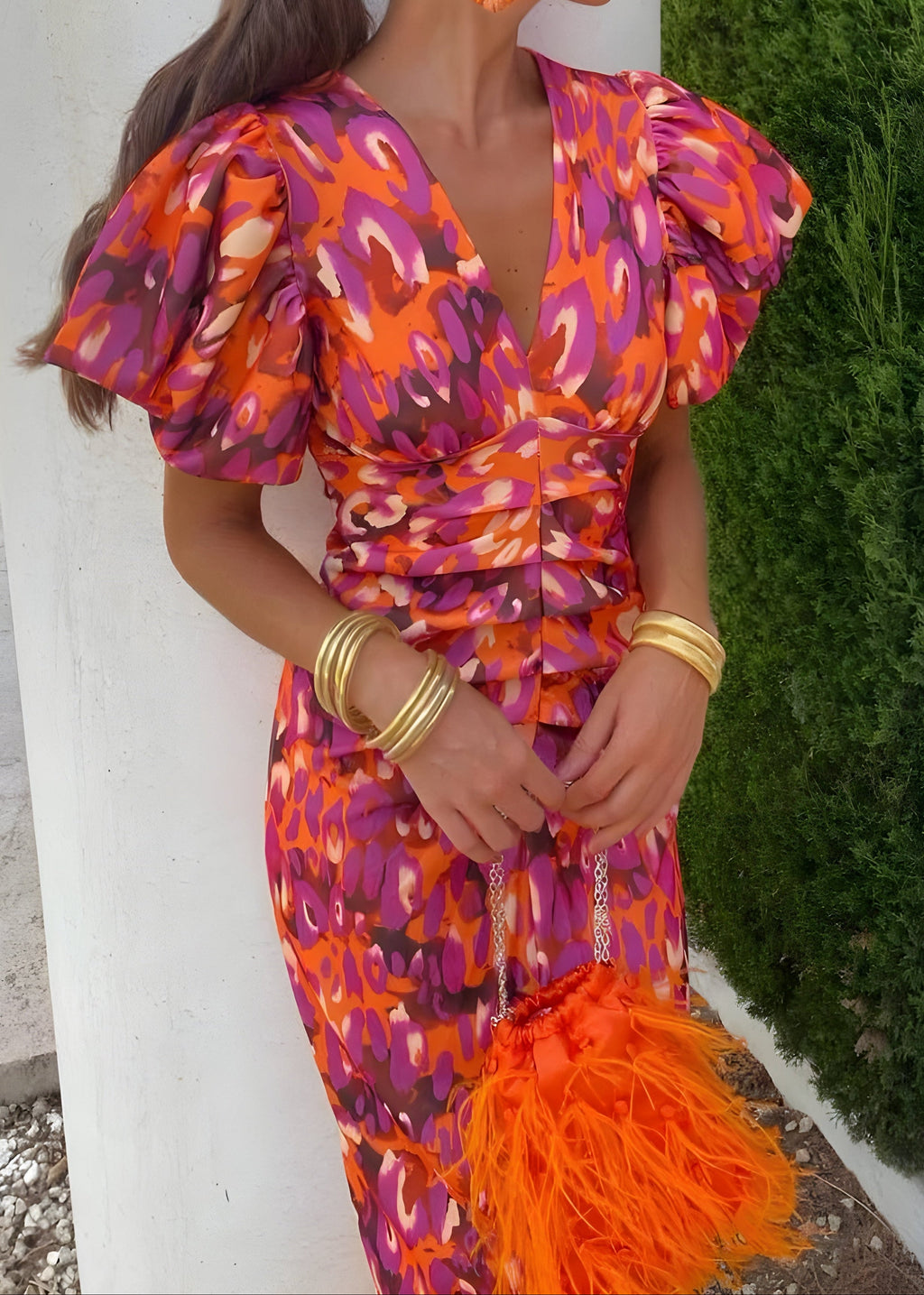 Fenja | Farbenfrohes Kleid mit plissierten Ärmeln