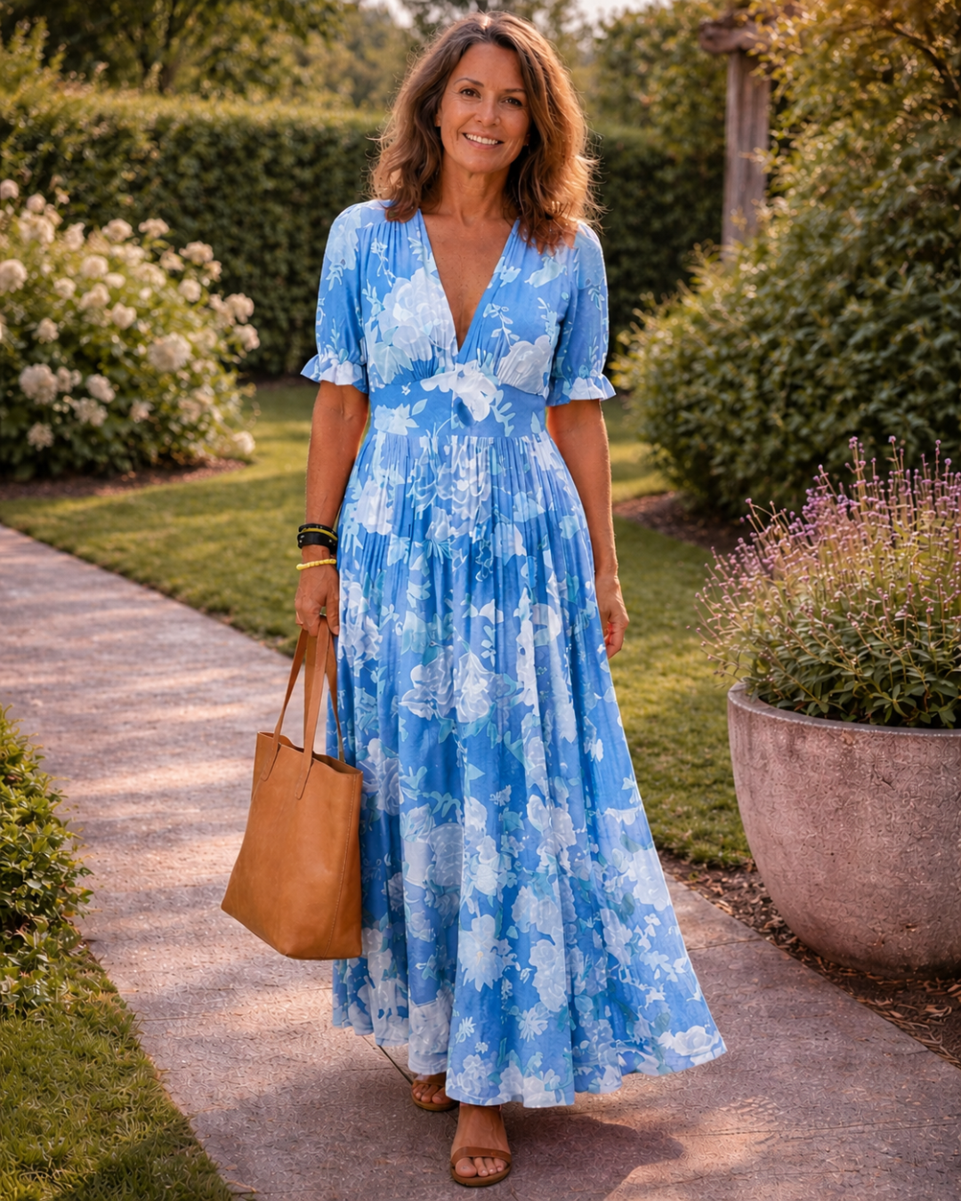 Marlene | Fließendes Maxikleid mit Blumenprint und tiefem V-Ausschnitt