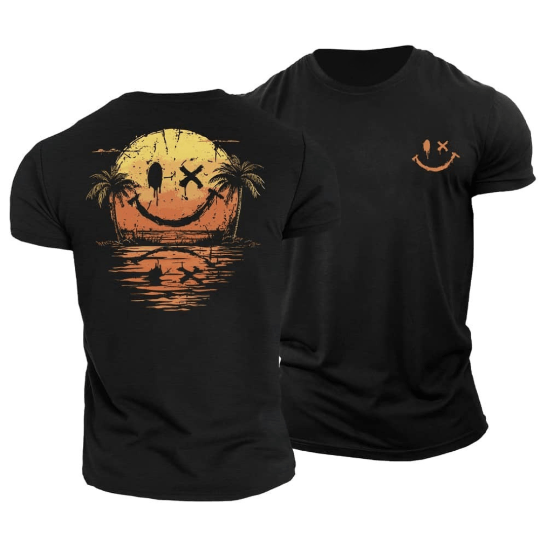 Mats | Lässiges Herren-T-Shirt mit Sunset-Smiley-Print | 2+1 GRATIS
