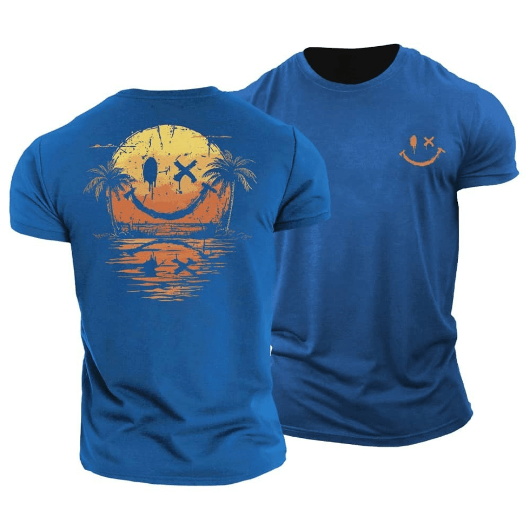 Mats | Lässiges Herren-T-Shirt mit Sunset-Smiley-Print | 2+1 GRATIS