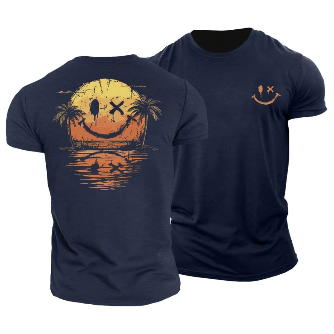 Mats | Lässiges Herren-T-Shirt mit Sunset-Smiley-Print | 2+1 GRATIS