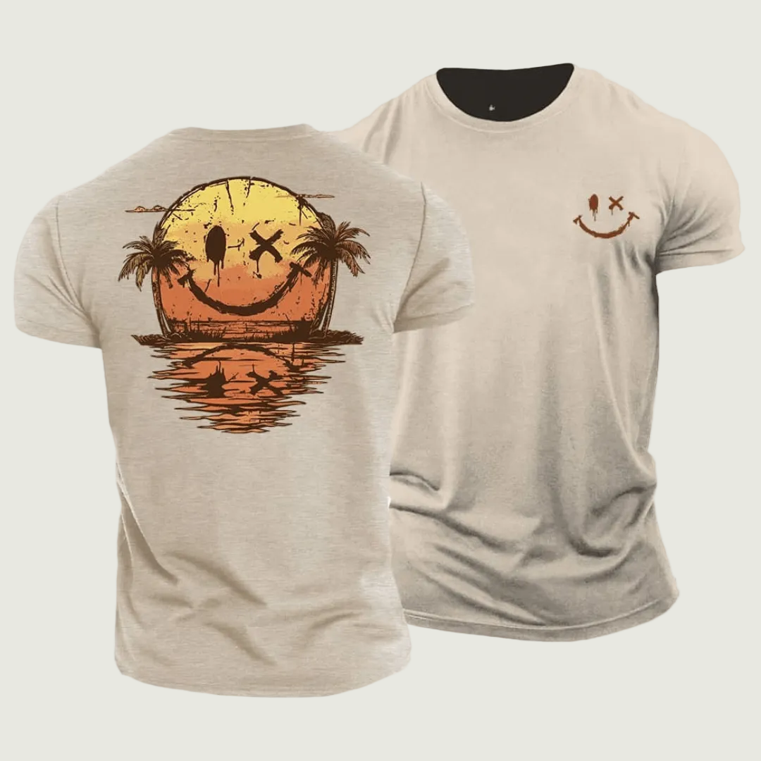Mats | Lässiges Herren-T-Shirt mit Sunset-Smiley-Print | 2+1 GRATIS