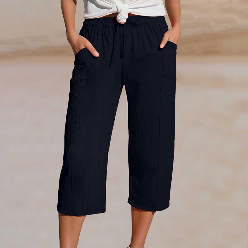 Britta | Leichte Damen-Caprihose mit elastischem Bund und Taschen