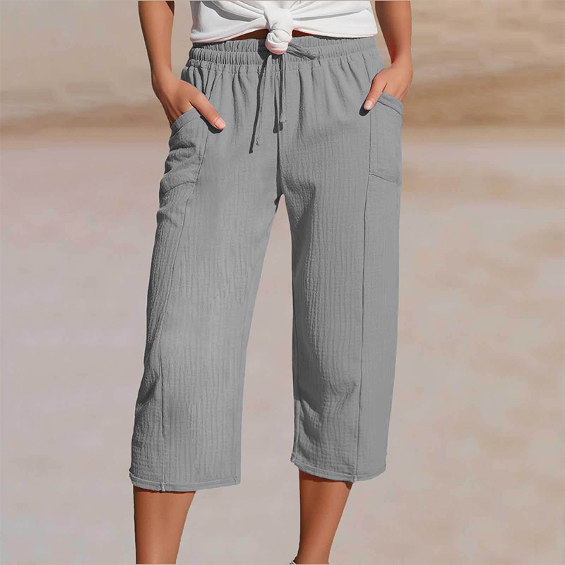 Britta | Leichte Damen-Caprihose mit elastischem Bund und Taschen